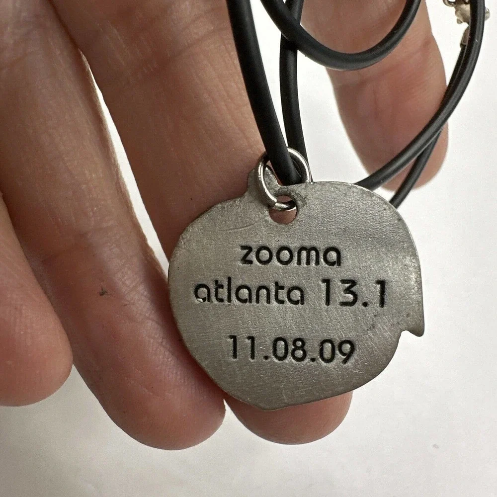 Zooma Atlanta 13.1 Silver Tone Charm 11/08/09 Race Necklace Black rope Sterling‎